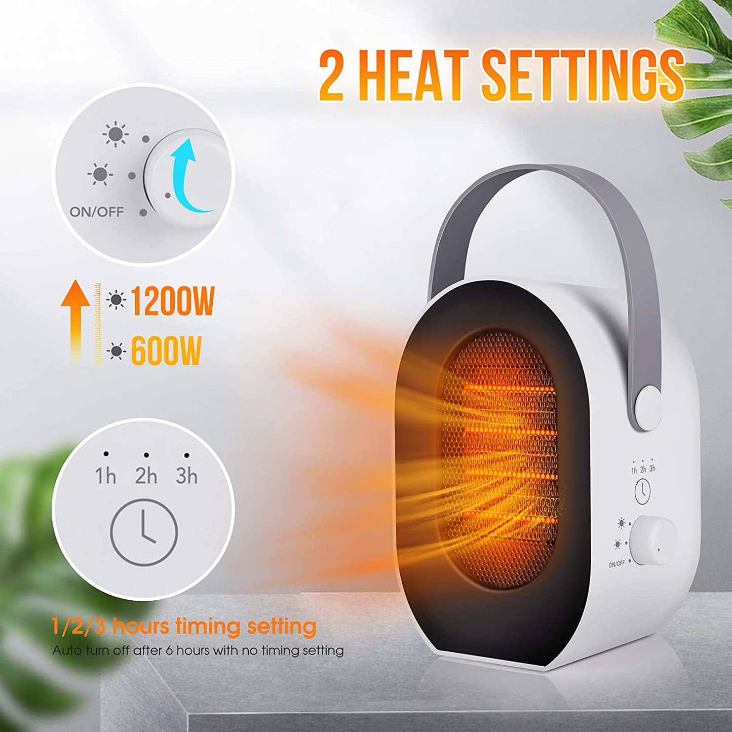 Portable Electric Space Heater with Thermostat, 1200W Safe and Quiet PTC Fast Heating Ceramic Small Heater Fan for Bedroom, Office and Indoor Use
