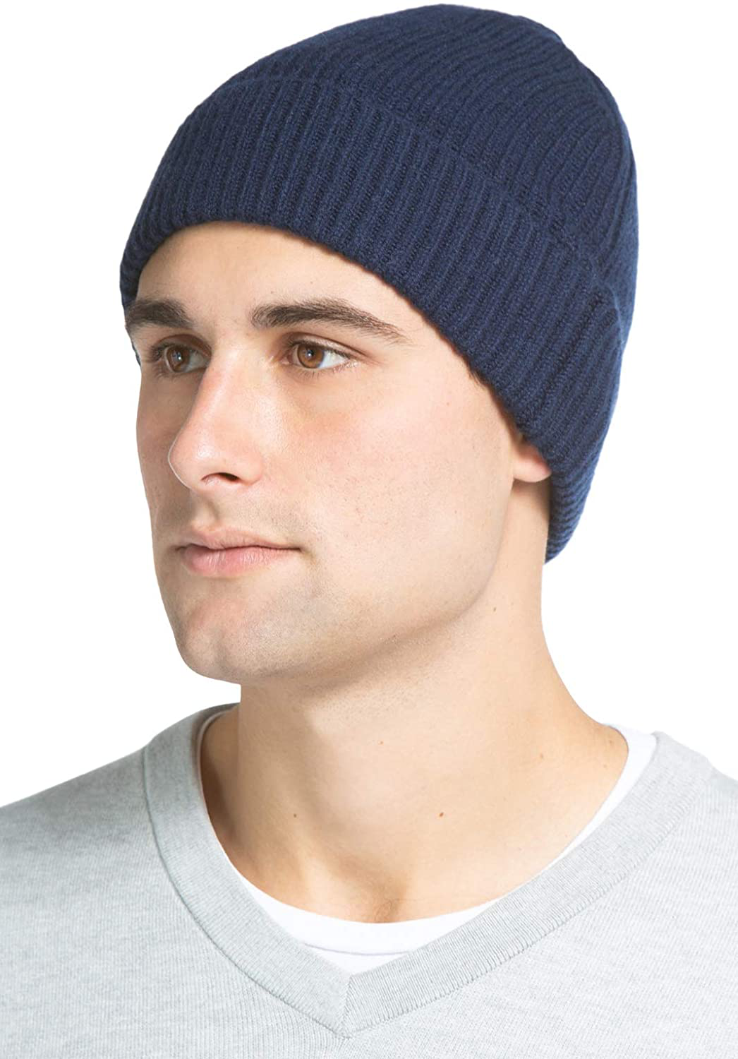 Fishers Finery Men'S 100% Pure Cashmere Ribbed Cuffed Hat; Ultra Plush