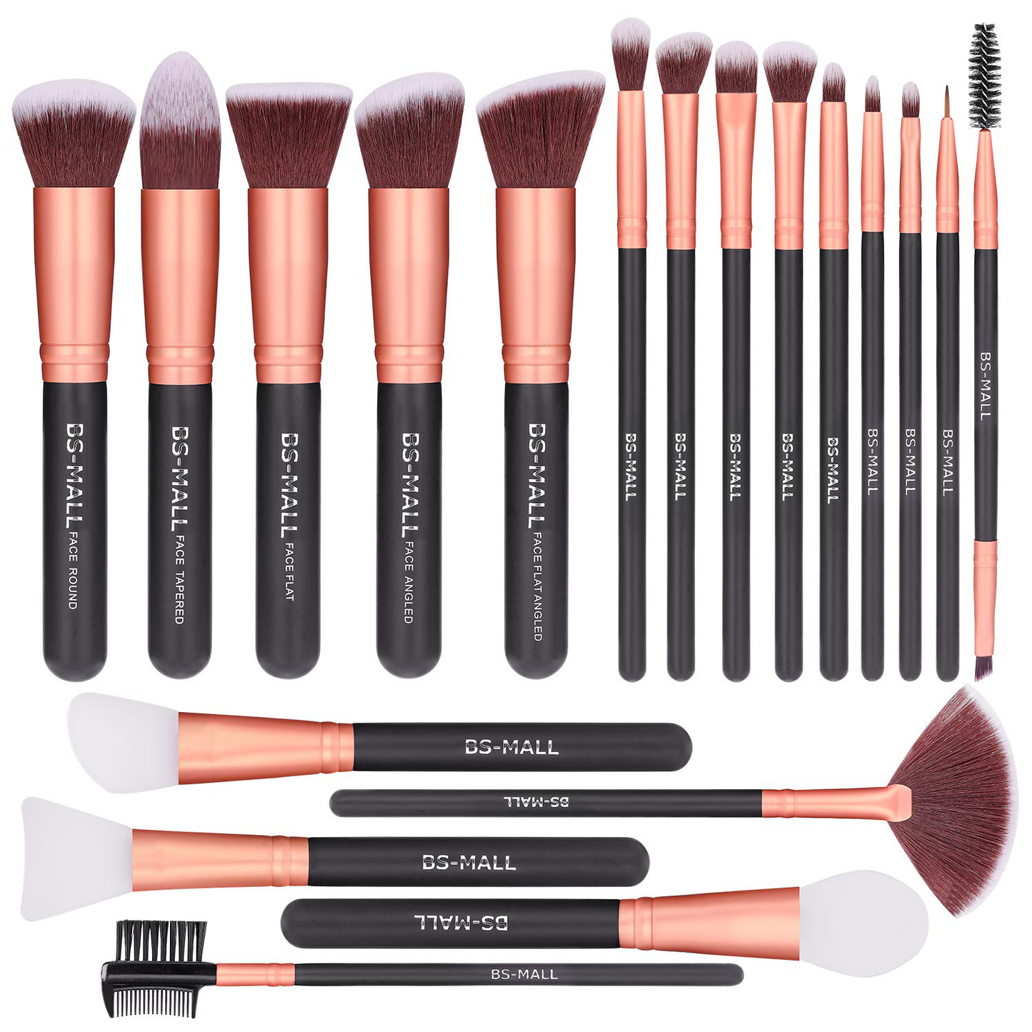BS-MALL Face Mask Brush Face Cosmetic Brush for Foundation, Eye Shadow, Blush Concealer, Professional Cosmetic Brush Tool Kit 19 Pcs Set (Champagne)