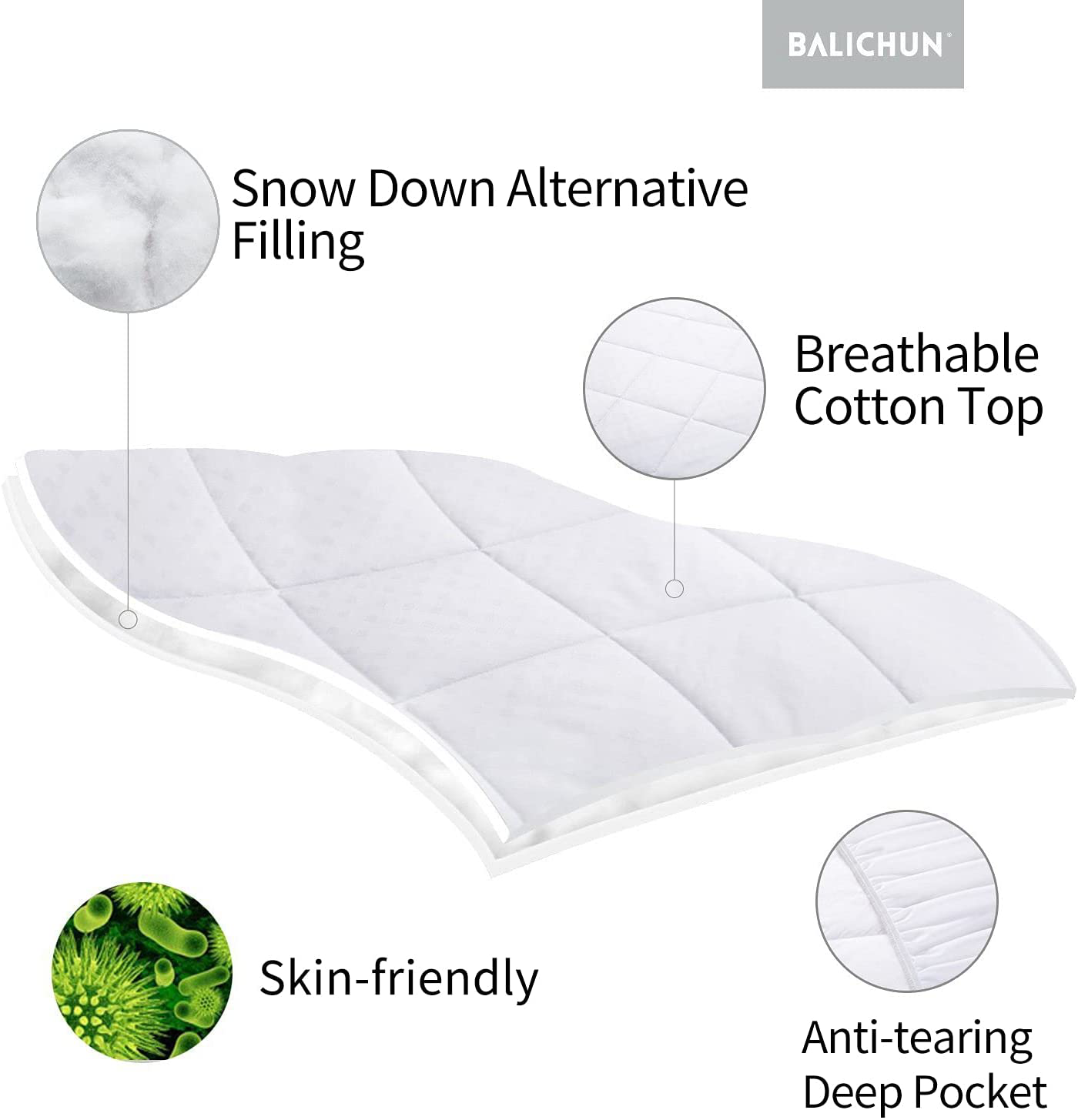 Balichun California King Size Mattress Pad Pillow Top Mattress Cover Cotton Top 8-21" Fitted Deep Pocket Breathable Fluffy Soft Cooling Mattress Topper (72x84 Inches, White)