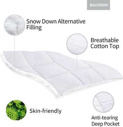 Balichun California King Size Mattress Pad Pillow Top Mattress Cover Cotton Top 8-21" Fitted Deep Pocket Breathable Fluffy Soft Cooling Mattress Topper (72x84 Inches, White)