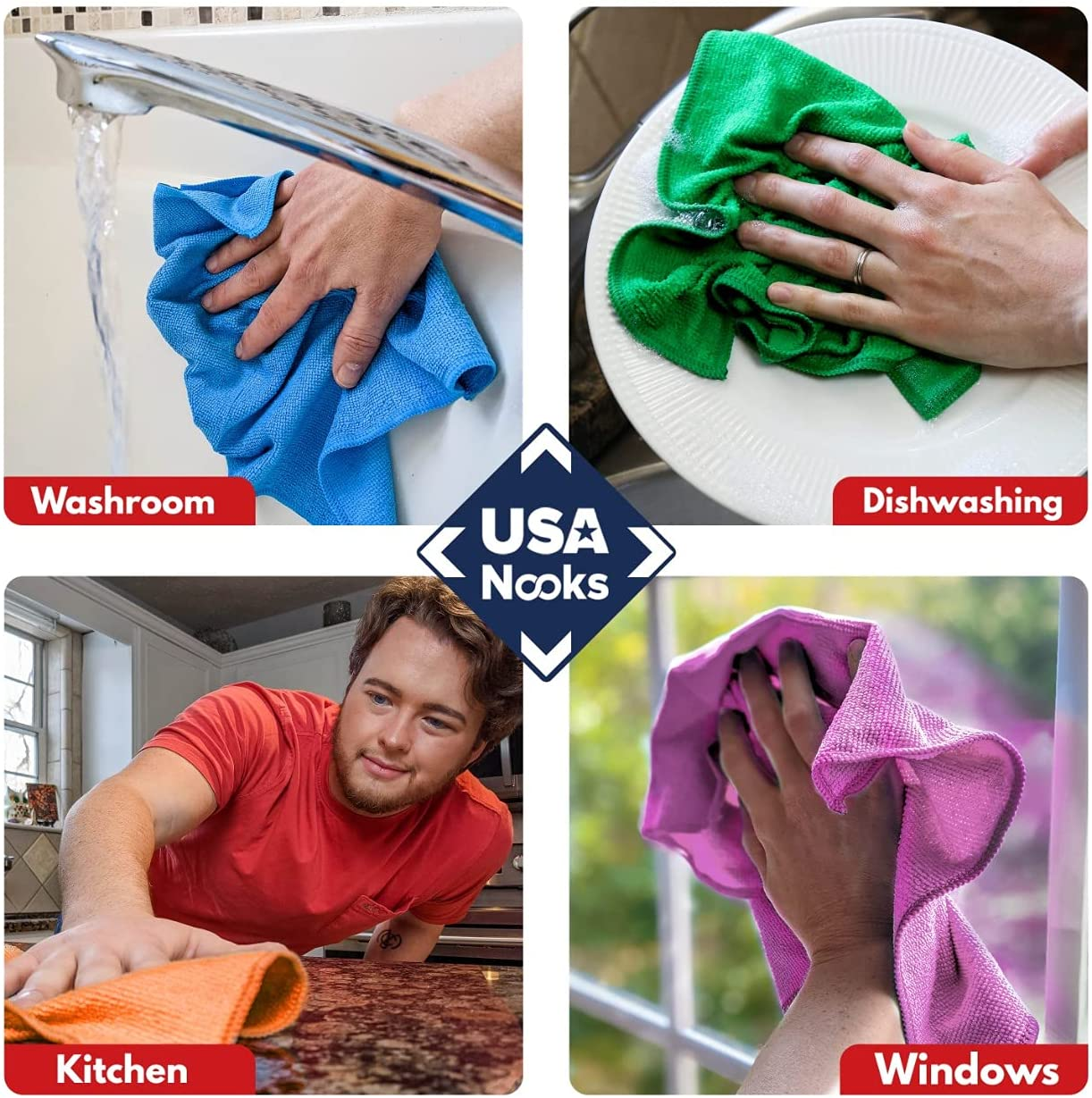 USANOOKS Microfiber Cleaning Cloth - 50 Pcs (12X12 In) - Cleaning Rags - Microfiber Towels for Cars - Softer and More Absorbent - Lint Free Cloth