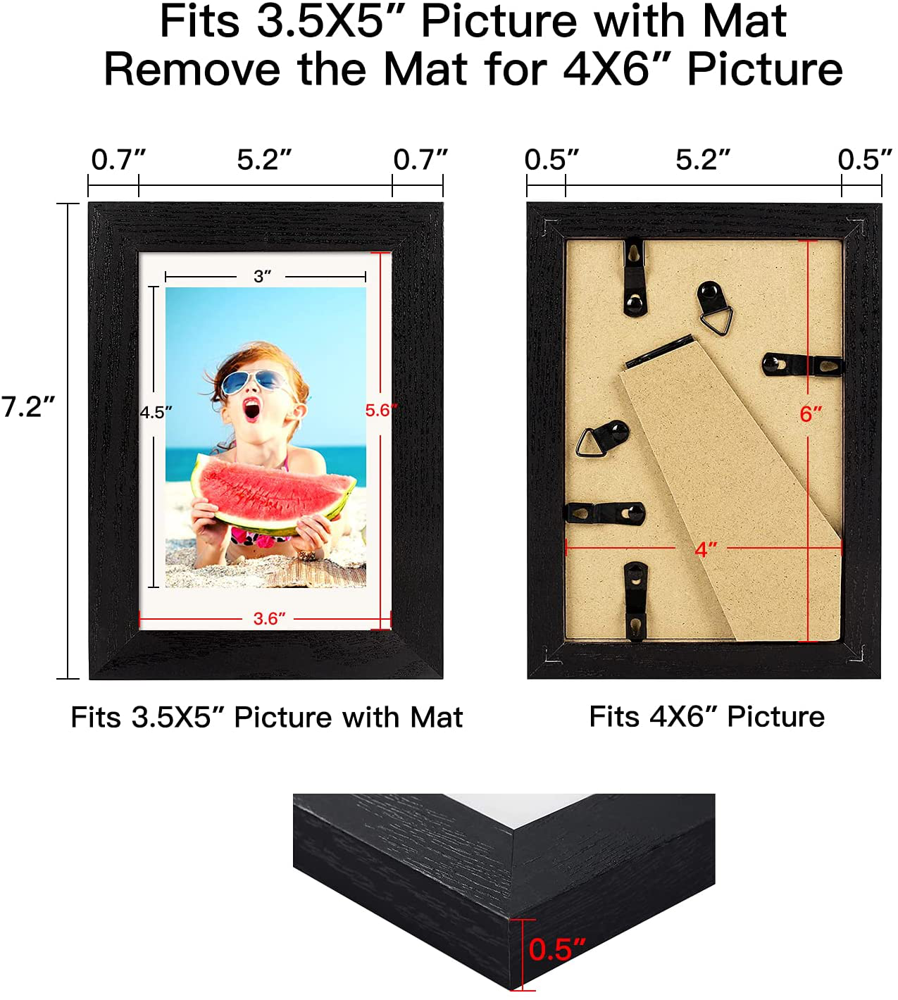 BAIJIALI 11x14 Picture Frame Black Wood Pattern Set of 4 with Tempered Glass,Display Pictures 8x10 with Mat or 11x14 Without Mat, Horizontal and Vertical Formats for Wall