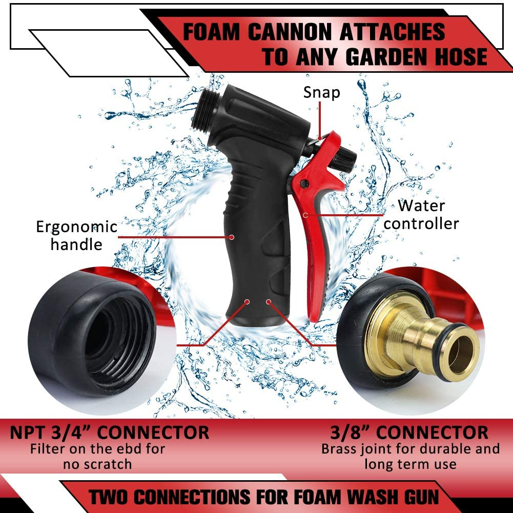 Car Wash Foam Gun, Adjustable Hose Wash Sprayer & Ratio Dial/Snow Foam Blaster with Thick Suds -Foam Cannon for Car Home Cleaning and Garden Use with Quick Connector to Any Garden Hose