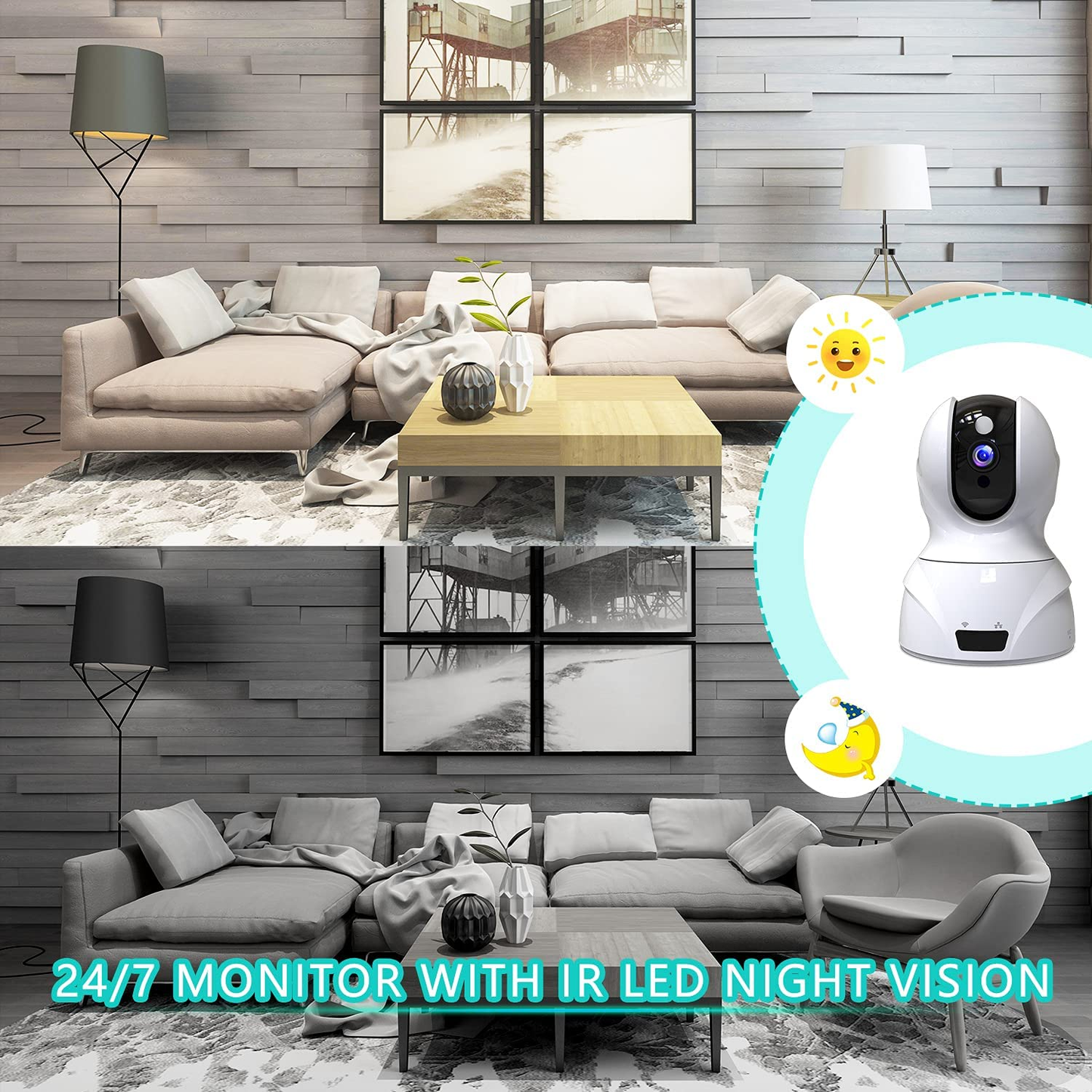 Wireless Security Camera, Pet Camera Wifi Security Surveillance IP Camera Home Monitor with Motion Detection Two-Way Audio Night Vision,White