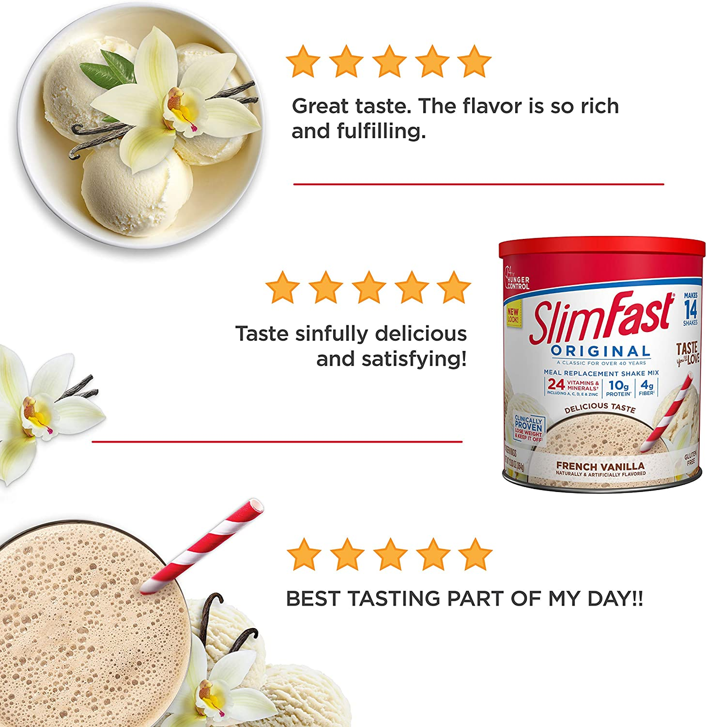 Slimfast Meal Replacement Powder, Original French Vanilla, Weight Loss Shake Mix, 10G of Protein, 14 Servings (Pack of 3)