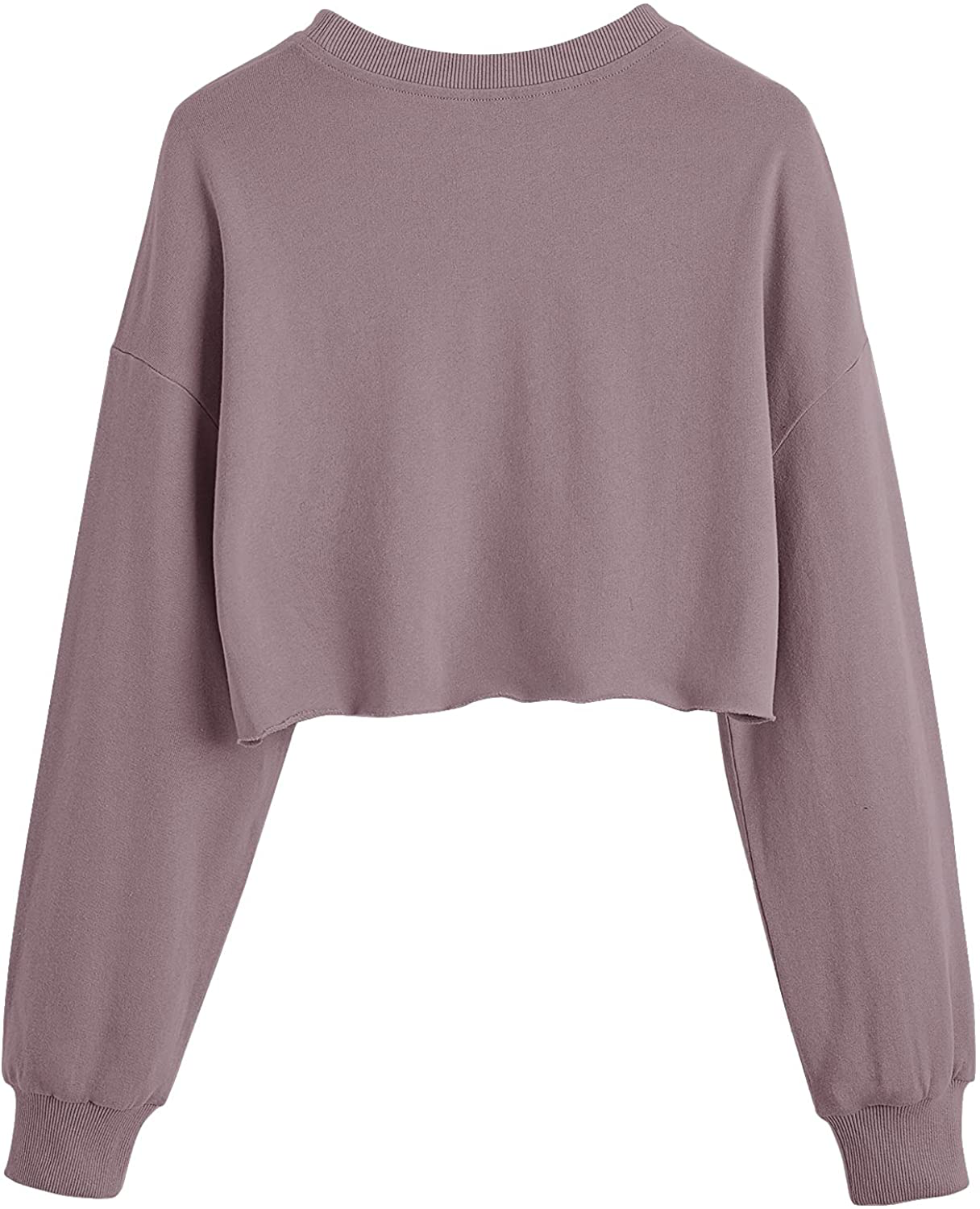 ROMWE Women's Casual Basic Crop Tops Crew Neck Long Sleeve Raw Hem Crop Sweatshirt