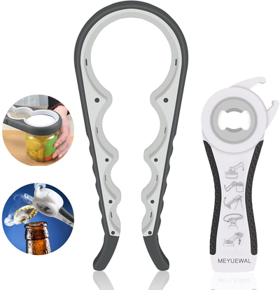 Jar Opener, 5 in 1 Multi Function Can Opener Bottle Opener Kit with Silicone Handle Easy to Use for Children, Elderly and Arthritis Sufferers… (White)