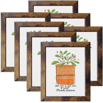 8x10 Picture Frame Rustic Brown Frames Fits 8 by 10 Inch Prints Wall Tabletop Display, 7 Pack