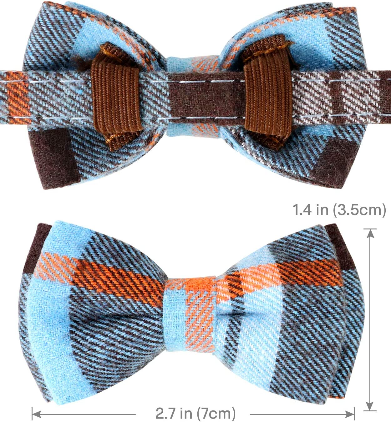 Joytale Breakaway Cat Collar with Bow Tie and Bell, Cute Plaid Patterns, 1 Pack Kitty Safety Collars,Haze Blue