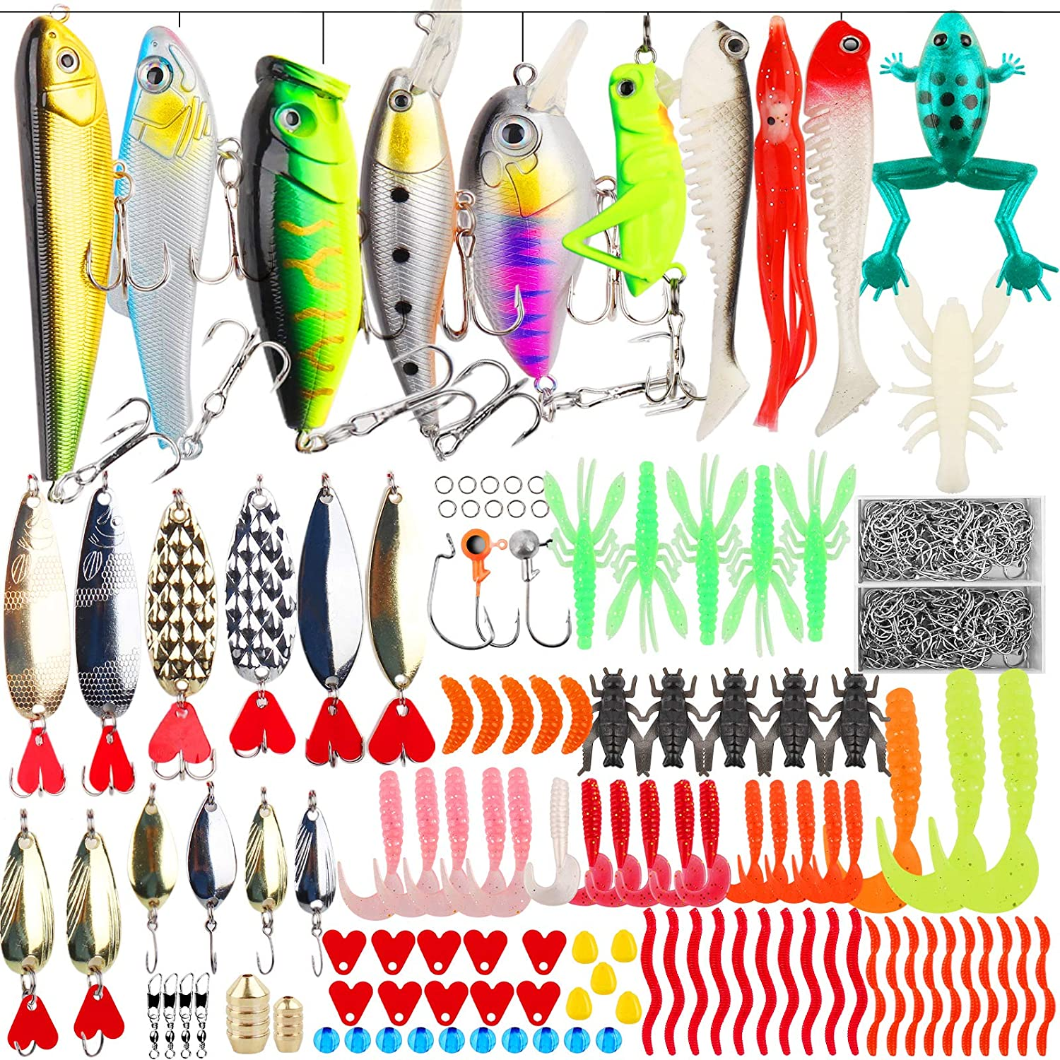 Various Lifelike Fishing Artificial Baits for Topwater,Fishing Tackle Box Fishing Gear for Hooking Bass Trout Salmon,Portable Fishing Tackle Kit Outdoor