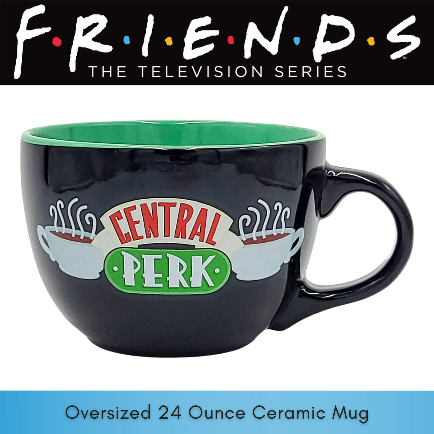 Silver Buffalo FRIENDS Central Perk Black Ceramic Mug Oversized for Coffee, Soup, 24 Ounces