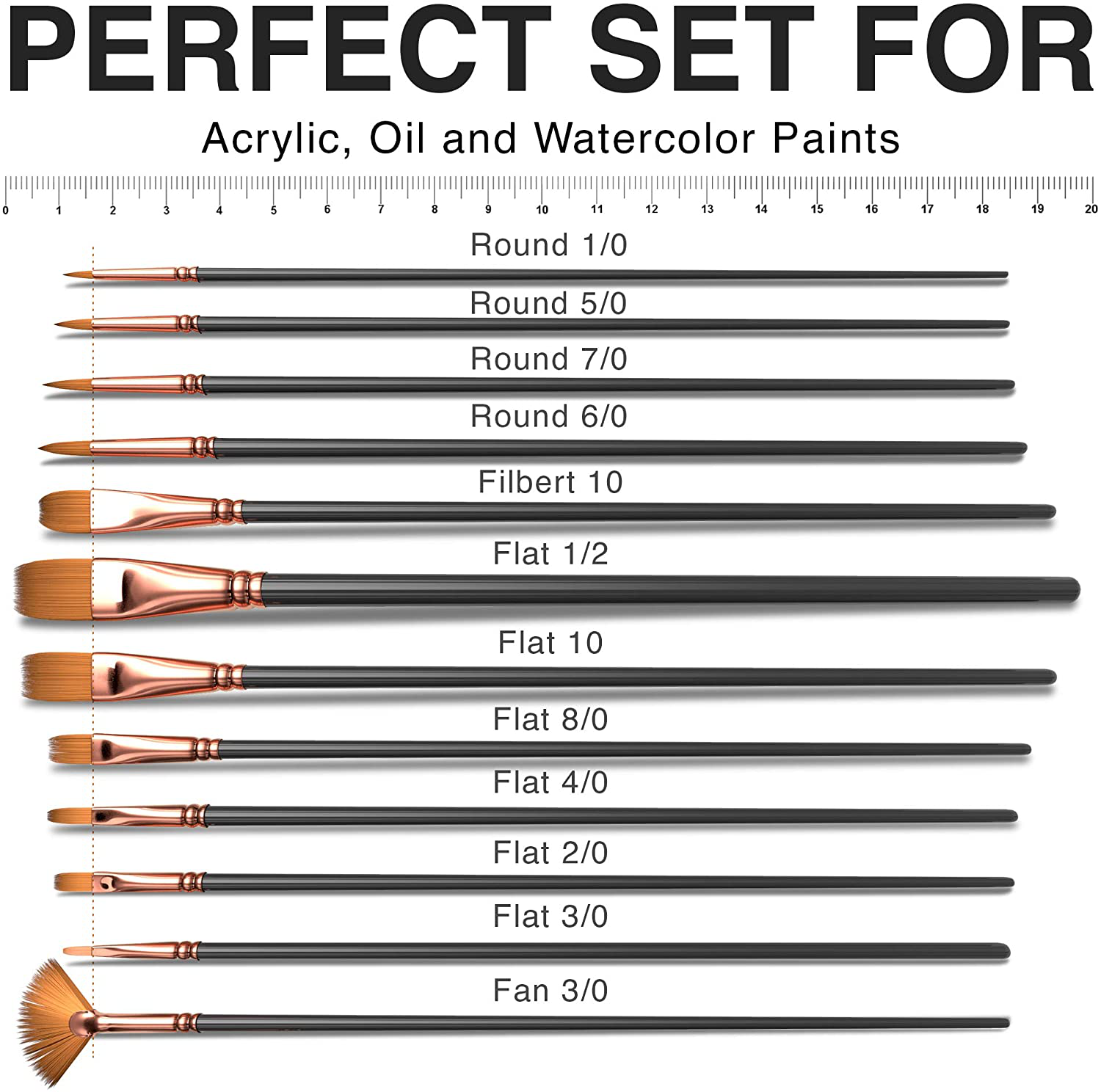 Professional Artist Paint Brush Set of 12 - Painting Brushes Kit for Kids, Adults Fabulous for Canvas, Watercolor & Fabric