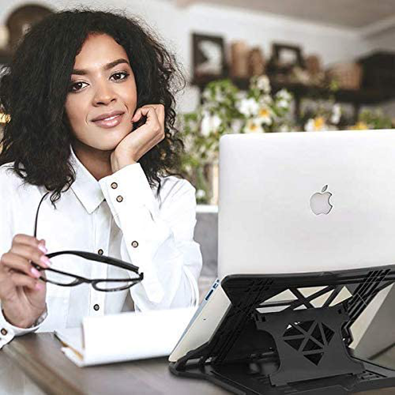Laptop Stand Swivel Desk with Phone Holder and Cable Clip. Adjustable, Foldable & Portable Riser. Fully Compatible MacBook Base Holder and Others
