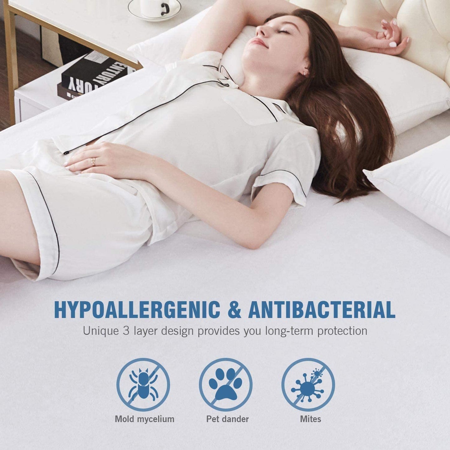 Vinyl-Free Hypoallergenic and Noiseless Waterproof Mattress Protector Fitted up to 18 Inches Deep Pocket