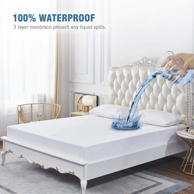 Vinyl-Free Hypoallergenic and Noiseless Waterproof Mattress Protector Fitted up to 18 Inches Deep Pocket