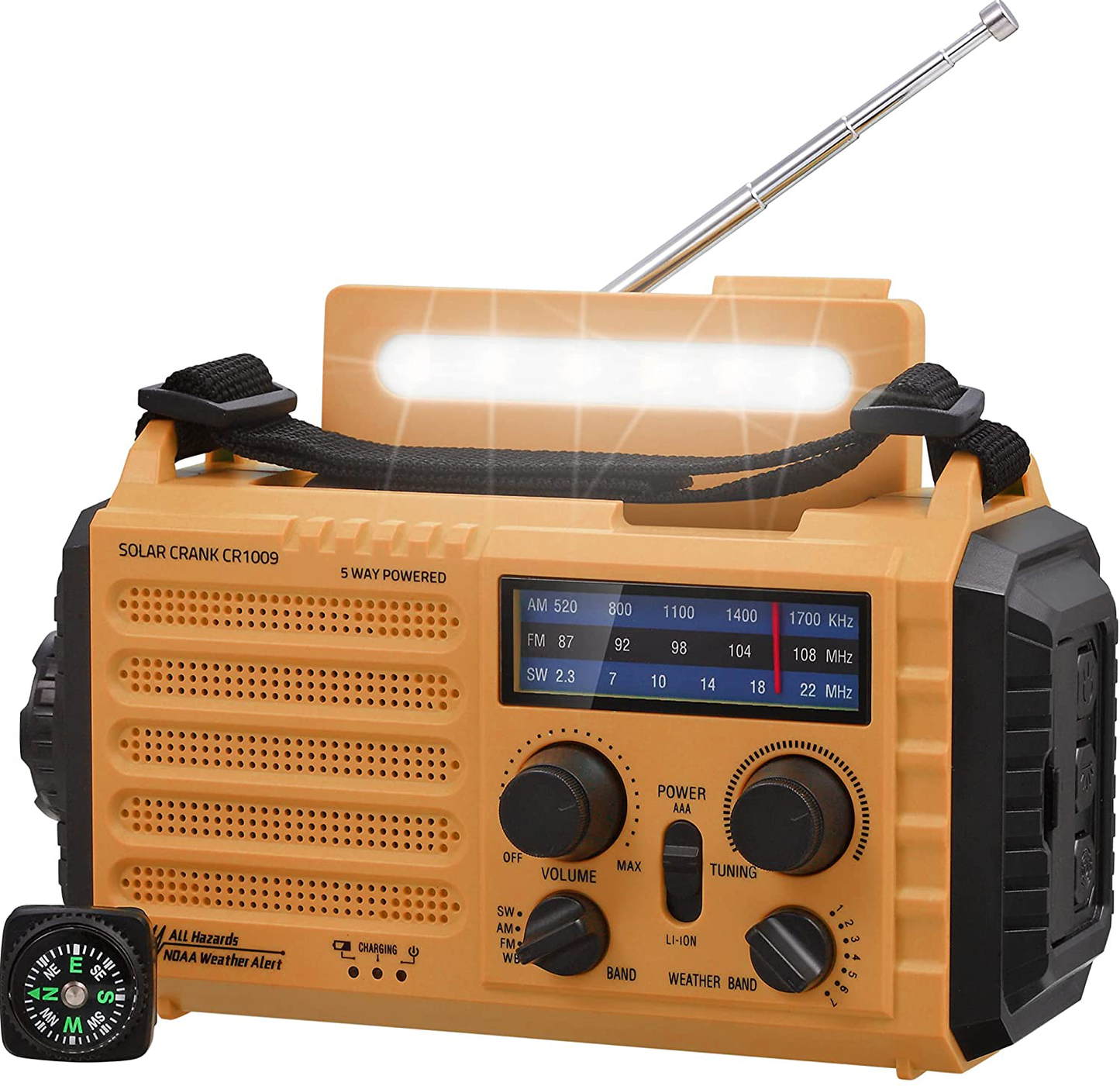 Weather Radio, Solar Hand Crank Emergency Radio, NOAA/AM/FM Shortwave Outdoor Survival Portable Radio, Power Bank USB Charger, Flashlight/Reading Lamp, Headphone Jack, SOS