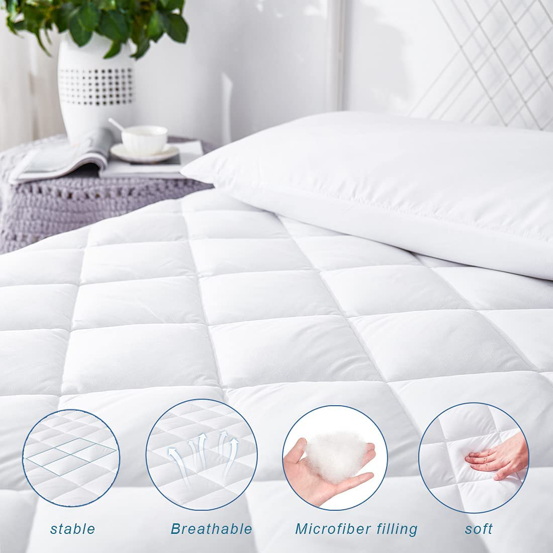 Uraclaire Mattress Topper Cover with 8-21'' Deep Pocket,Cooling Mattress Pad ,Ultra Soft Quilted Fitted Breathable Fluffy Microfiber Mattress Protector(Queen)