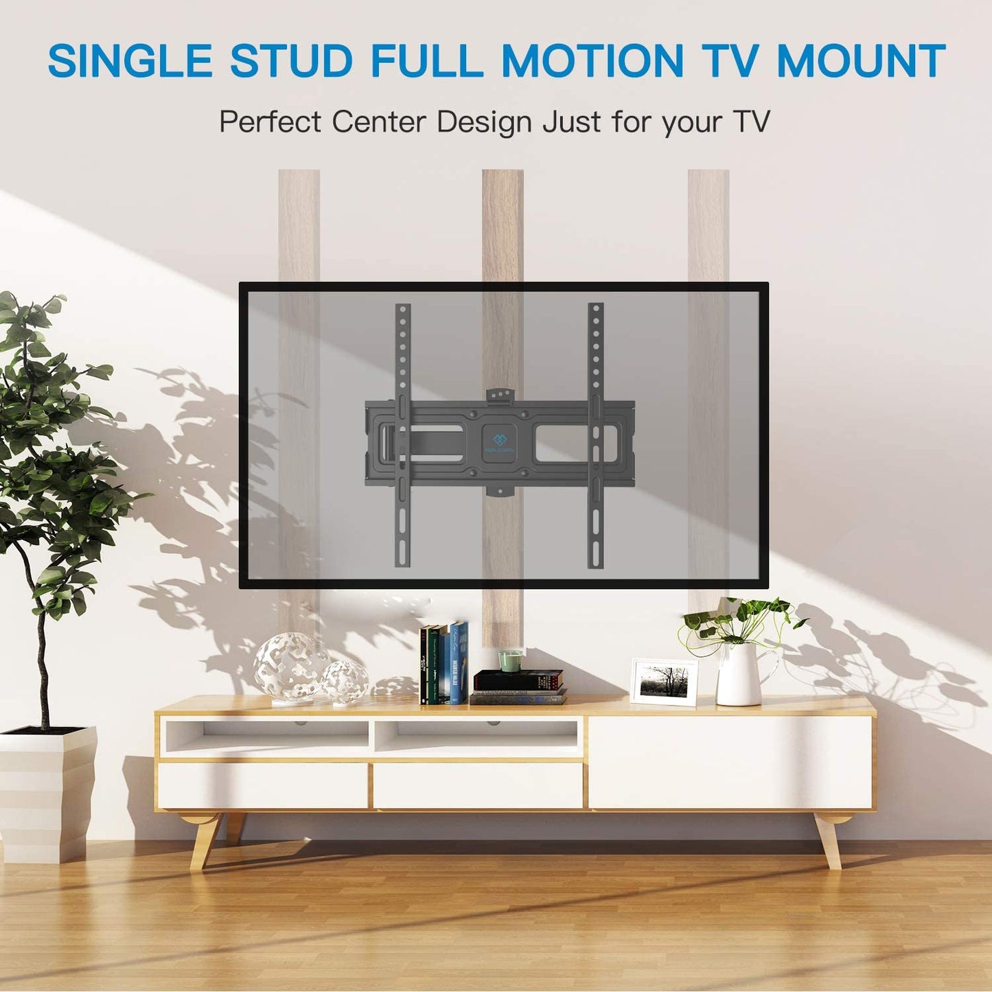 TV Wall Mount Bracket Full Motion Single Articulating Arm for Most 32-55 Inch LED LCD OLED Flat/Curved Screen Tvs with Tilt, Swivel and Rotation up to 77Lbs VESA 400X400Mm