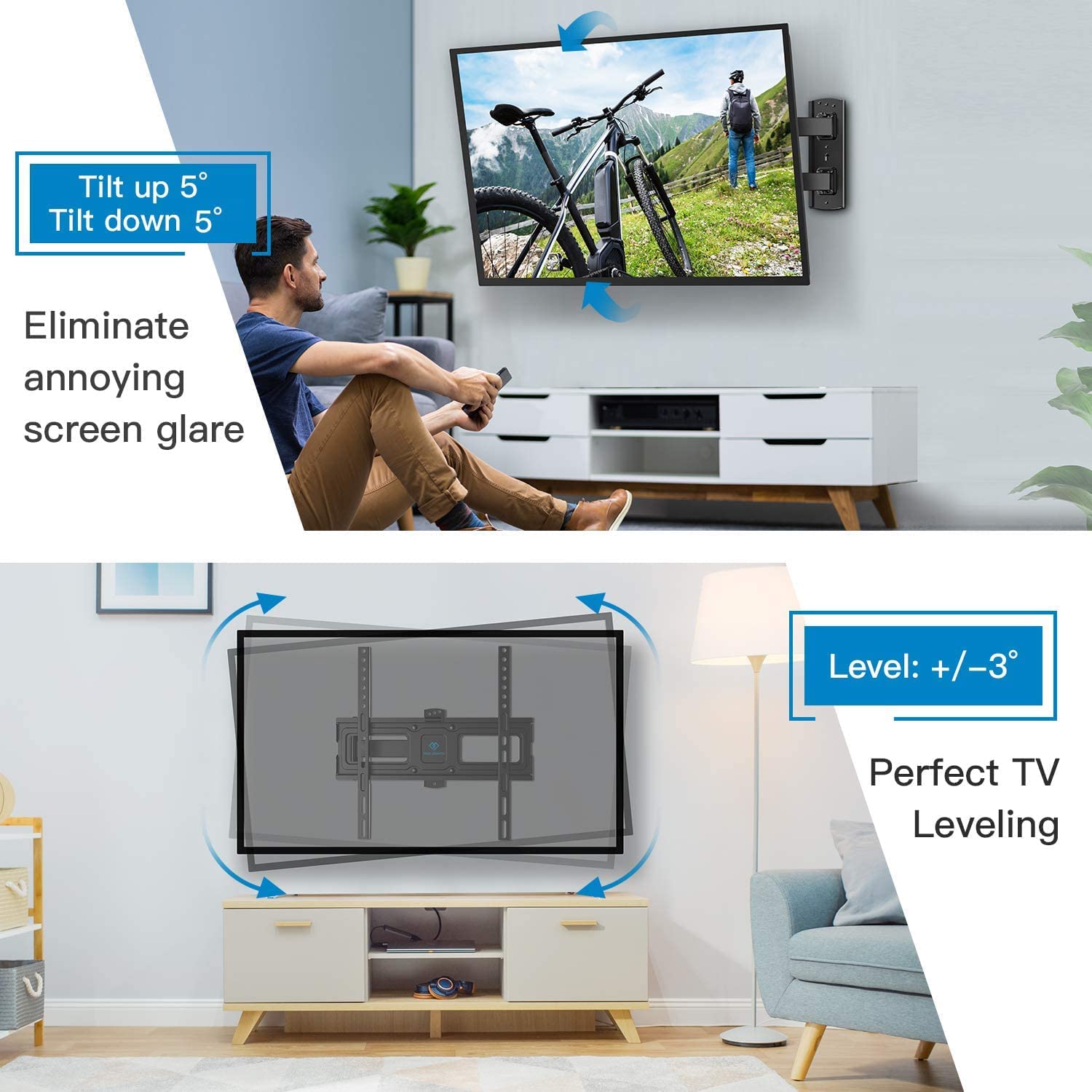 TV Wall Mount Bracket Full Motion Single Articulating Arm for Most 32-55 Inch LED LCD OLED Flat/Curved Screen Tvs with Tilt, Swivel and Rotation up to 77Lbs VESA 400X400Mm