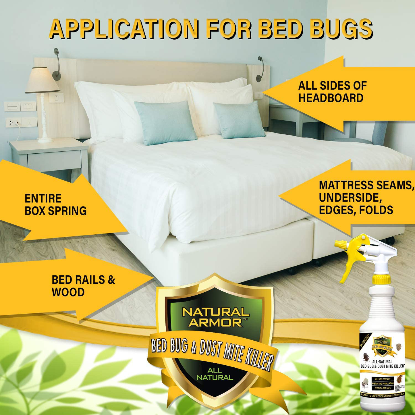 Bed Bug & Dust Mite Killer Natural Spray Treatment for Mattresses, Covers, Carpets & Furniture - Fast Extended Protection. Pet & Kids Safe - No Toxins or Chemicals 32 oz Quart