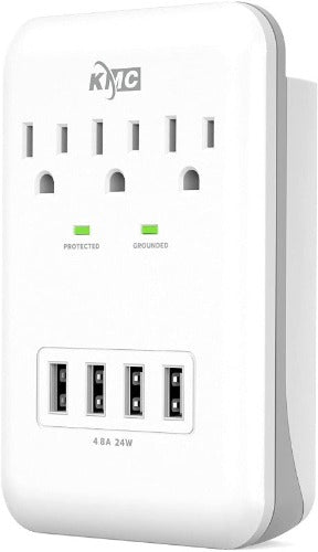 3-Outlet Surge Protector 900 Joules with 4.8 AMP Fast USB Charging Ports, 4 USB Charging Ports & Phone Holders, ETL Certified