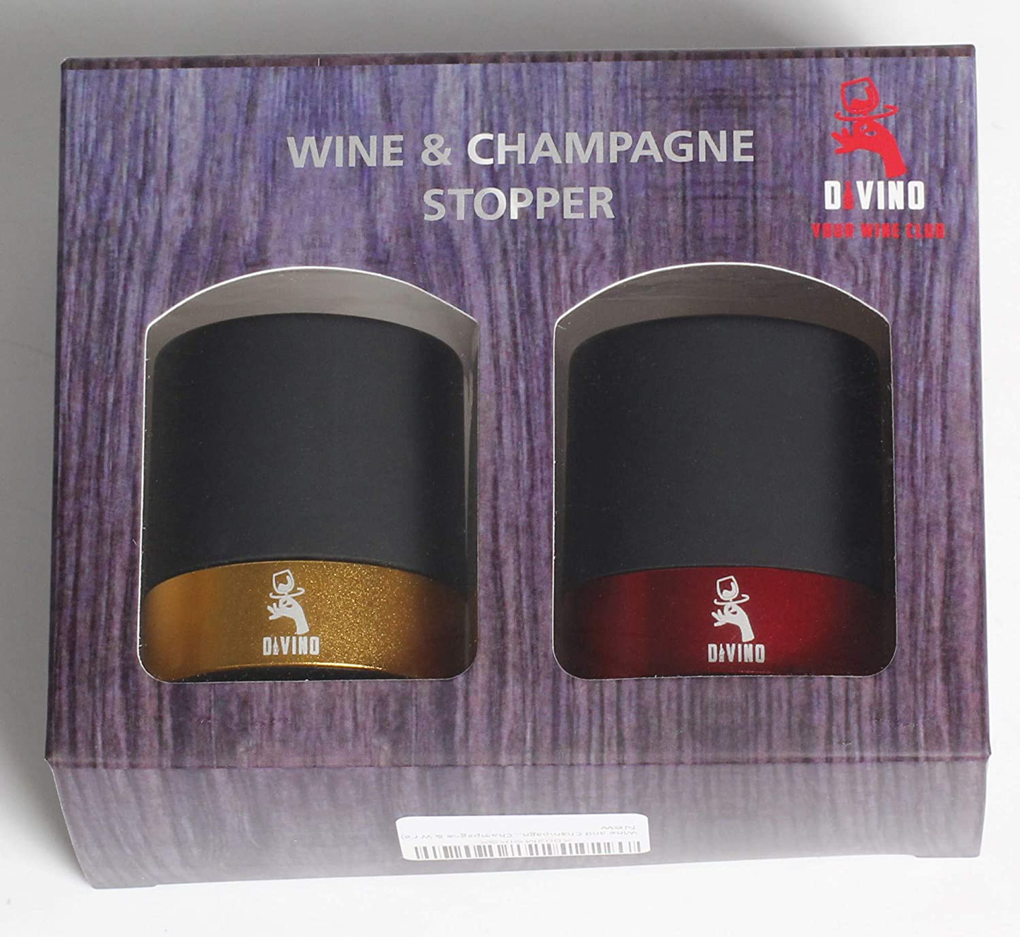 Wine and Champagne Stopper with Aluminium Ring, Professional Bottle Sealer for Wine, Champagne, Cava, Prosecco & Sparkling Wine, Saver Plug, Compact Bottle Plug Set of 2 (GOLD & RED, Champagne & Wine)