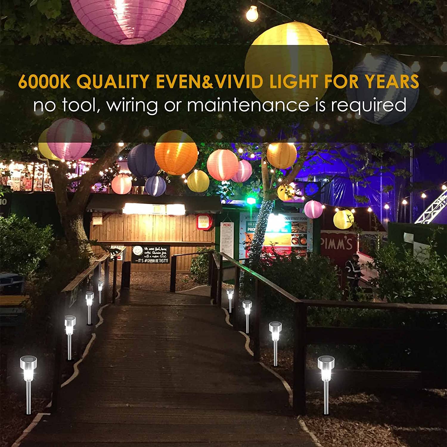 10 Pack Solar Pathway Lights, LED Garden Light Stainless Steel, Outdoor IP65 Waterproof Sidewalk Grass Light