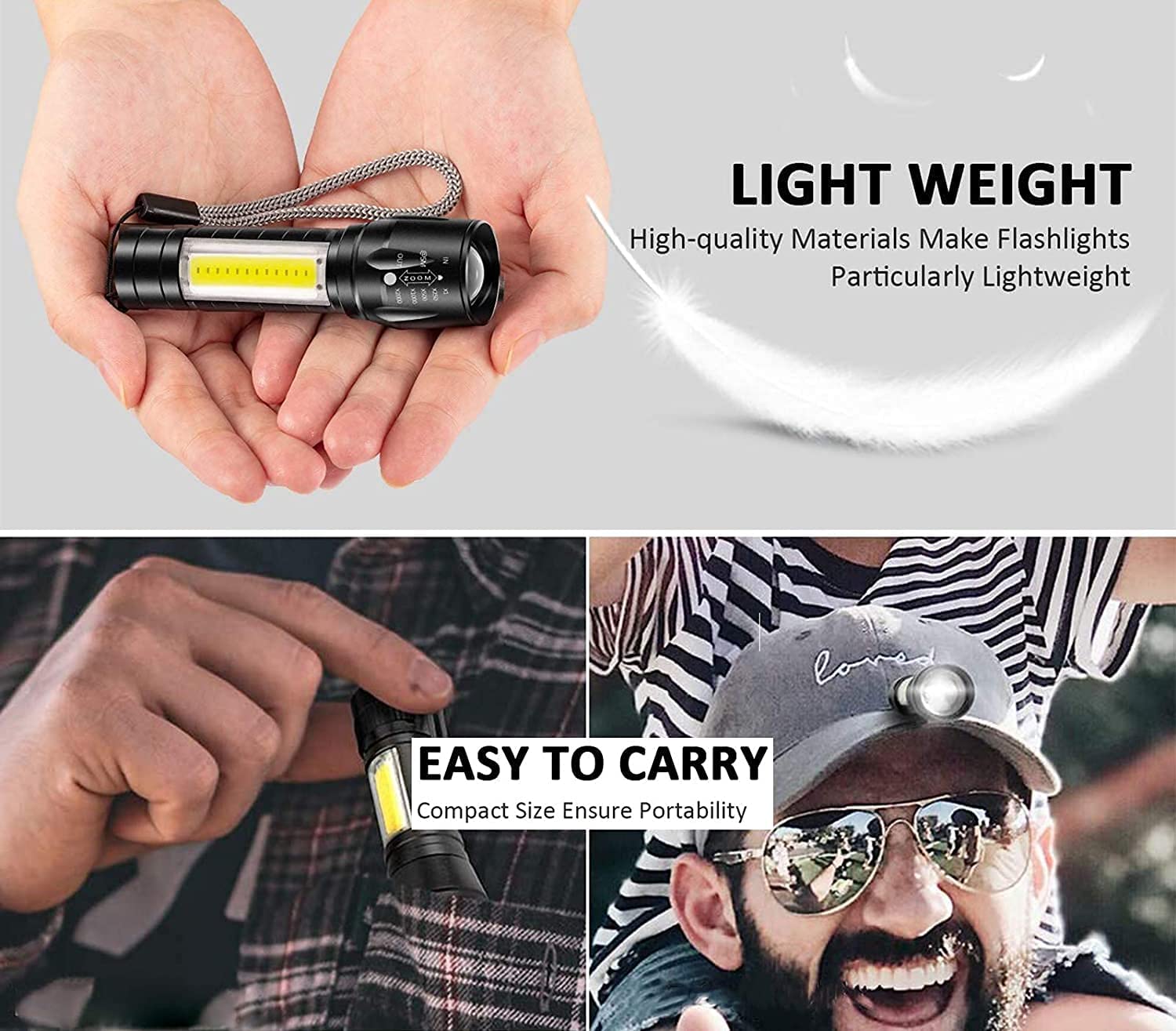 4 Pack Rechargeable Flashlight, 4 Modes Super Bright Pocket-Sized COB Work Light T6 LED Torch, Zoomable, Water Resistant
