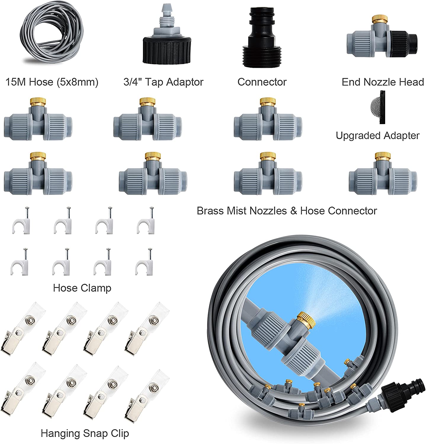 DIY Mist Cooling System, 50/65 FT Misting Hose + 11 Brass Nozzles, Cooling Misters for Garden Patio, Green House, Trampoline Mister Cooling System Kit