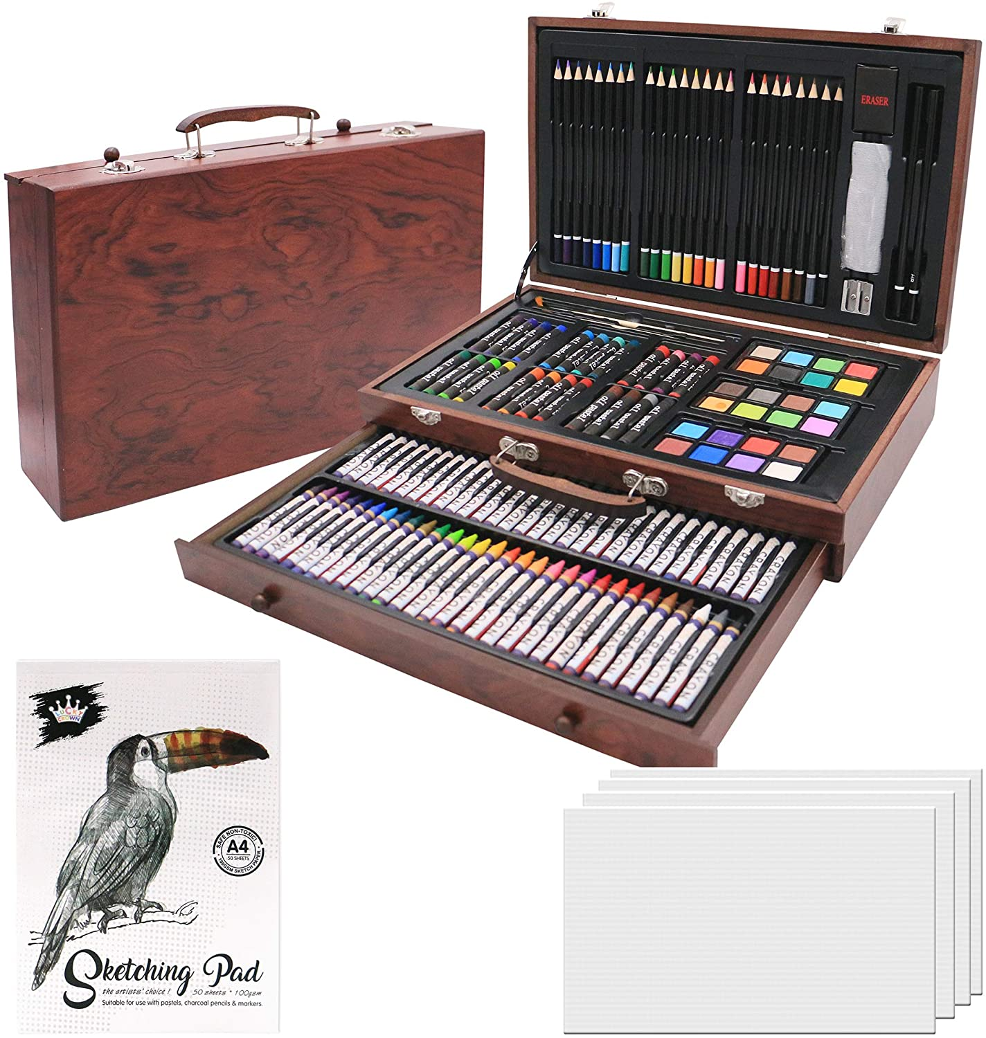 143 Piece Deluxe Art Set, Artist Drawing & Painting Set, Art Supplies with Wooden Case, Professional Art Kit Set