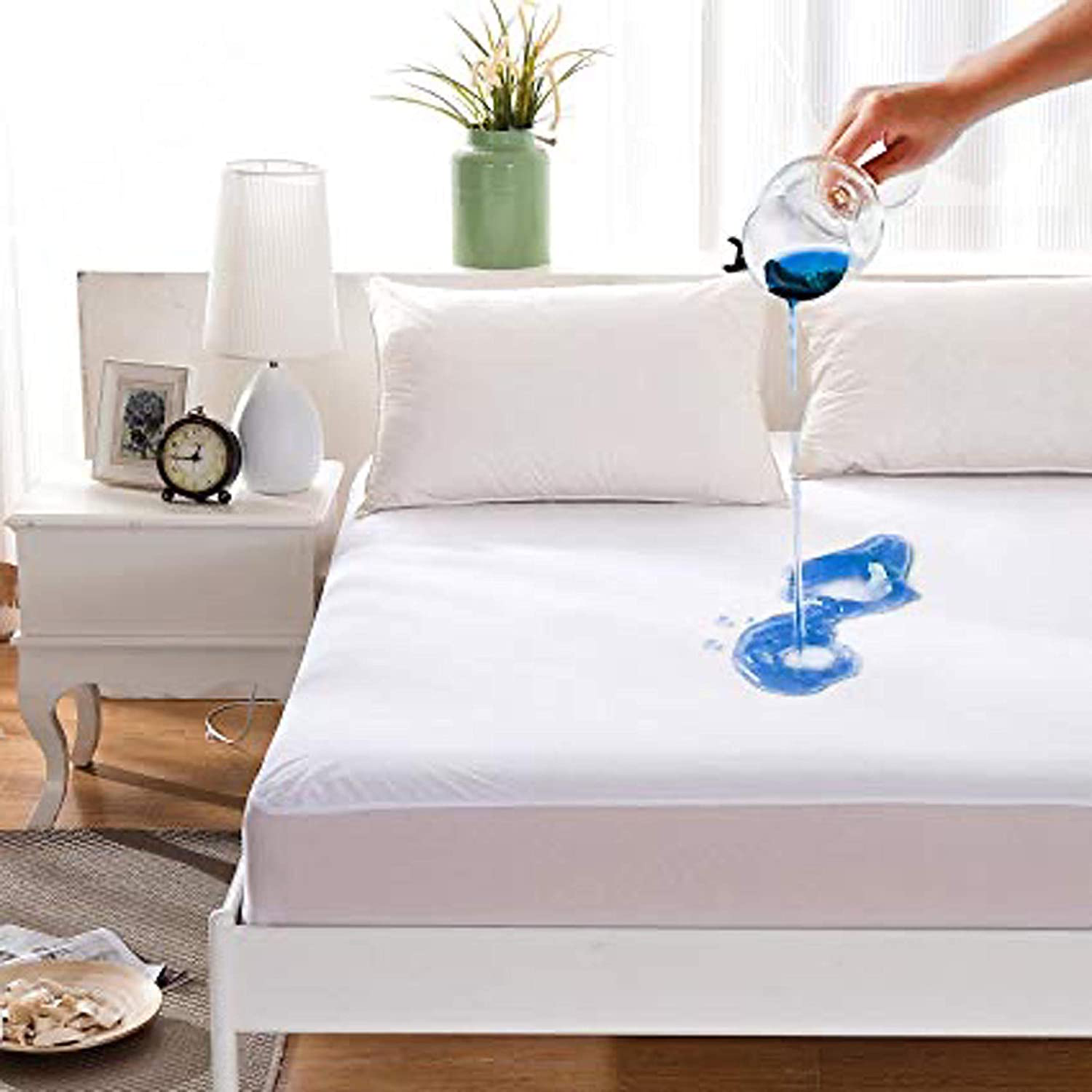 Newpoint Home Newpoint International 200-Thread Count Cotton Waterproof Mattress Pad, Cal King, White, 200