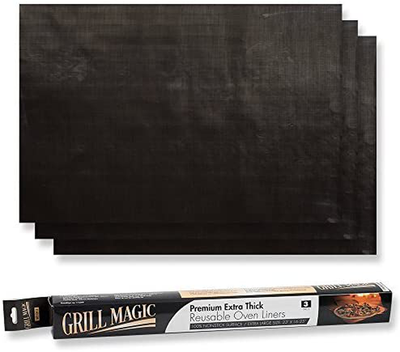 3 Pack Non-Stick Heavy Duty Oven Liners Set by Grill Magic - Thick, Heat Resistant Fiberglass Mat - Easy to Clean, Reduce Spills, Stuck Foods & Clean Up - BPA Free Kitchen Friendly Cooking Accessory