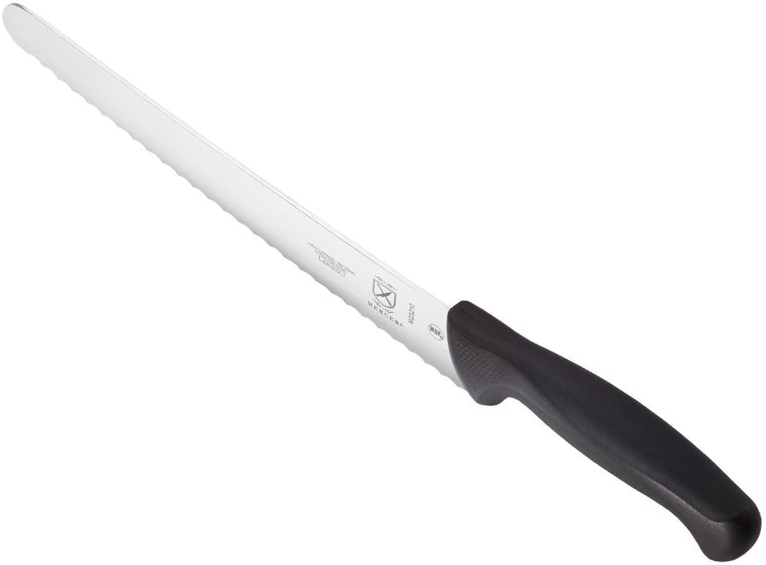 Mercer Culinary Millennia Bread Knife, 10-Inch Wide Wavy Edge, White