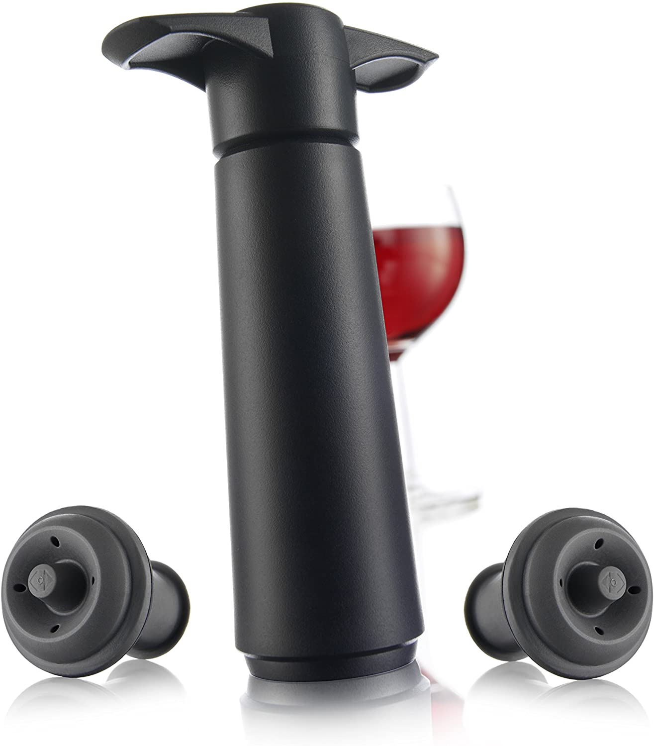 Vacu Vin Wine Saver Pump with 2 x Vacuum Bottle Stoppers - Black (Black Pump + 4 Stoppers)