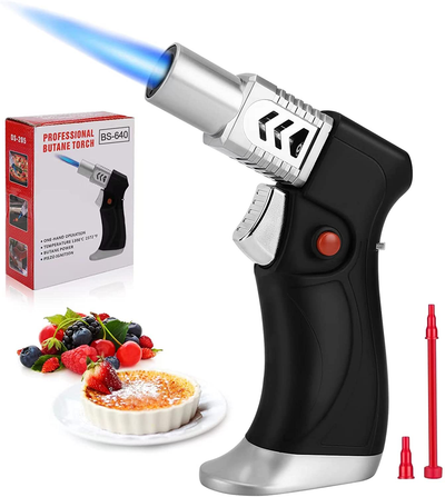 Butane Torch, Professional Refillable Kitchen Cooking Torch, One-Hand Blow Torch with Adjustable Flame, Mini Torch for Desserts, Creme Brulee, BBQ and Baking