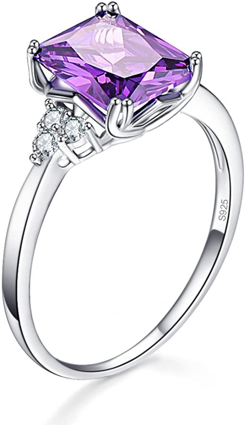 Women'S 5.25Ct Emerald Cut Created Amethyst CZ 925 Sterling Silver Solitaire Engagement Ring