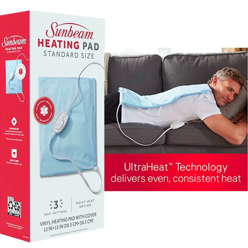 Sunbeam Heating Pad for Back, Neck, and Shoulder Pain Relief with Sponge for Moist Heating Option
