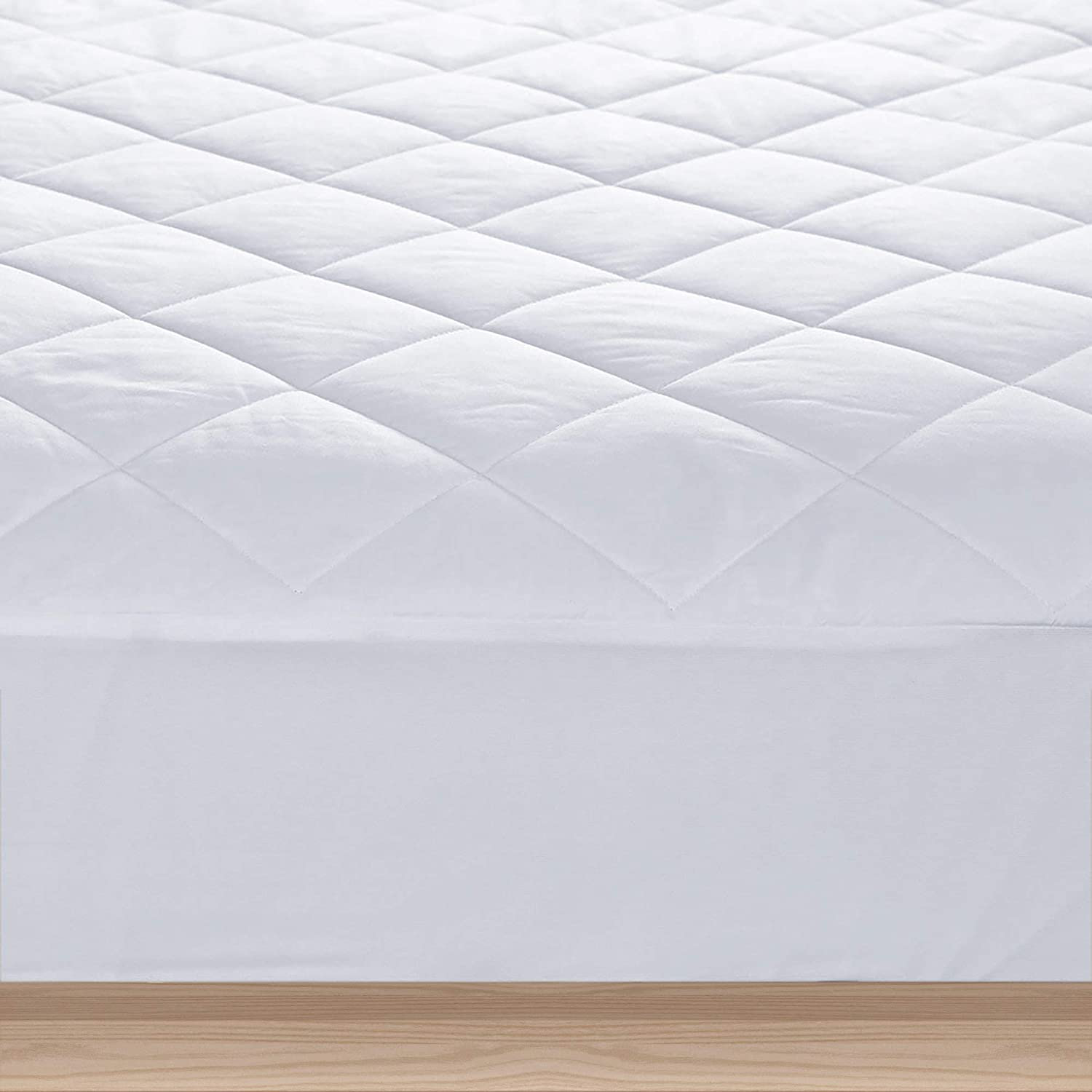 Home Elements Alternative Quilted Fitted, Waterproof Cotton Cover Mattress Pad Topper, Full, White