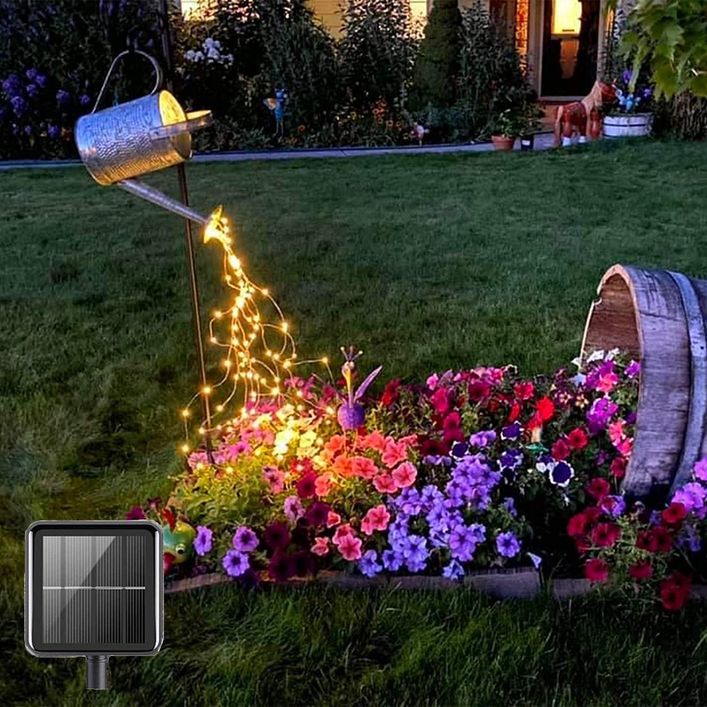 YITING Solar Waterfall Fairy Bunch Lights Outdoor Waterproof,200 Leds 8 Modes Watering Can Light (No Watering Can), Solar Powered Firefly Moon Plants Christmas Tree Vines Decorations