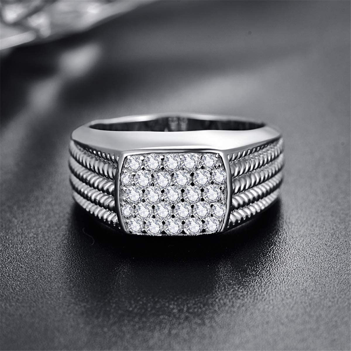 10MM Sterling Silver Mens Engagement Ring Twist Rope round Cubic Zirconia Pave CZ Wedding Ring for Men
