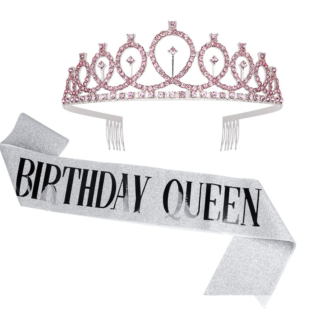 Birthday Crowns for Women, Didder Rose Gold Rhinestone Tiara & Birthday Queen Sash, Birthday Crown Birthday Tiara Birthday Sash and Tiaras for Women Girls Birthday Gifts Party Accessories