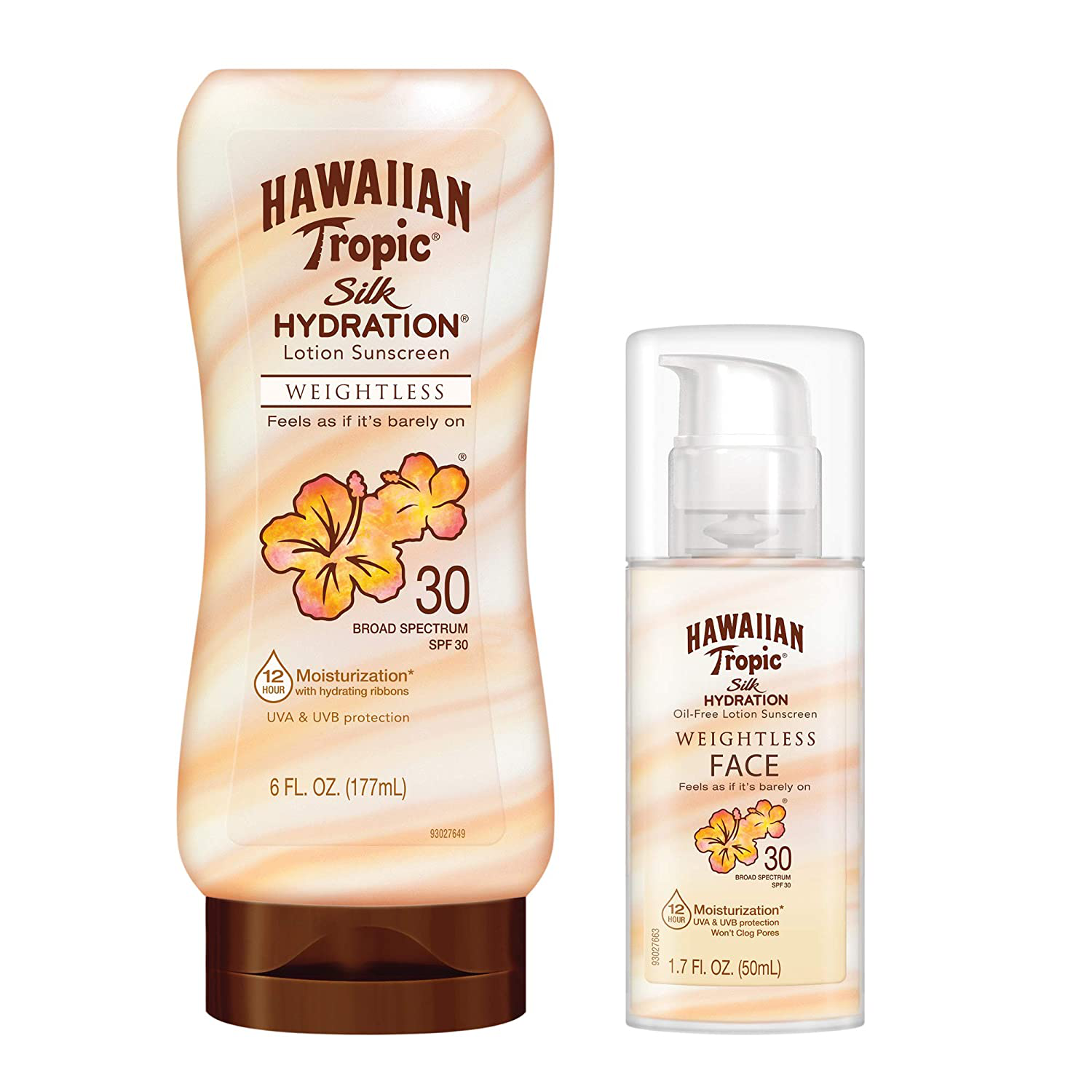 Hawaiian Tropic SPF 30 Broad Spectrum Sunscreen, Silk Hydration Weightless Moisturizing Sunscreen Lotion, 6 Fl Oz, Twin Pack