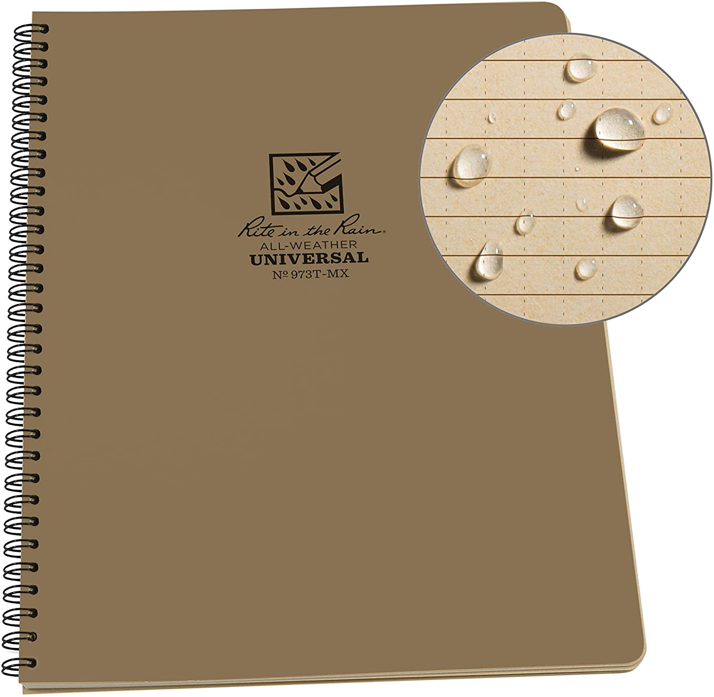 Rite in the Rain Weatherproof Side Spiral Notebook, 8.5" X 11", Tan Cover, Universal Page Pattern (No. 973T-MX), One Size