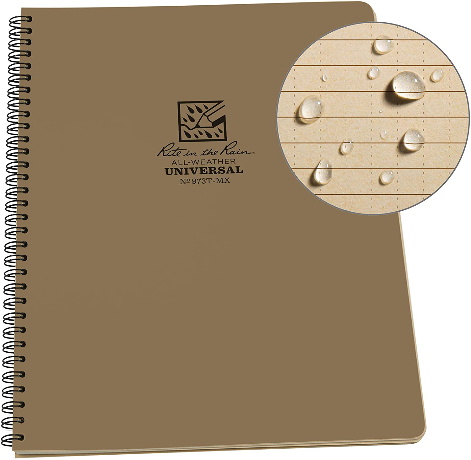 Rite in the Rain Weatherproof Side Spiral Notebook, 8.5" X 11", Tan Cover, Universal Page Pattern (No. 973T-MX), One Size