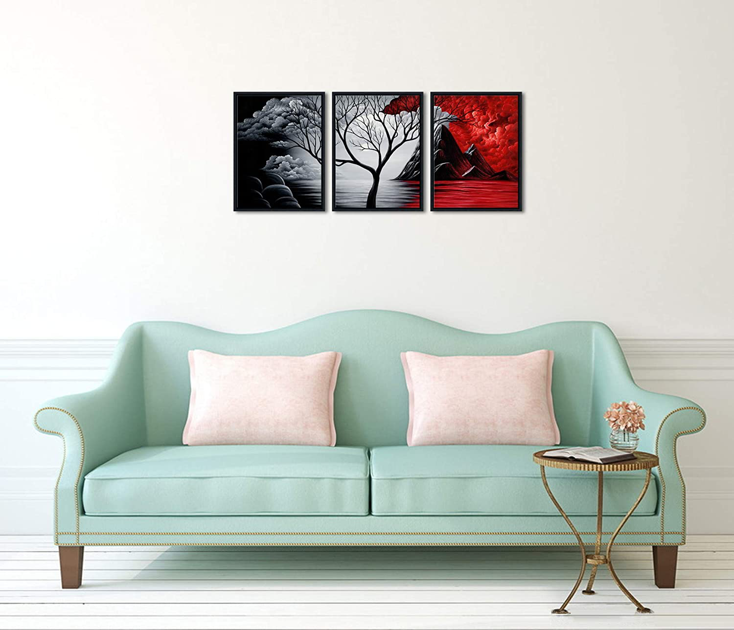 Wieco Art Large Size Framed Art Canvas Art Prints Wall Art the Cloud Tree Abstract Pictures Paintings for Bedroom Home Office Decorations Contemporary Artwork 3 Panels Black Frames