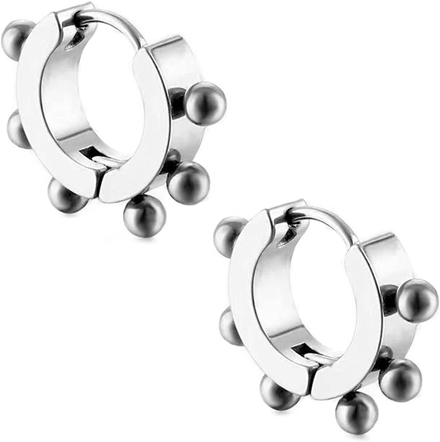 WUWEIJIAJIA Personalized Punk Silver Dainty Huggie Hoop Earring Stainless steel Plated Cute Tiny Drop Ball Hoop Clip On Earrings for Men Women Statement Jewelry Gifts