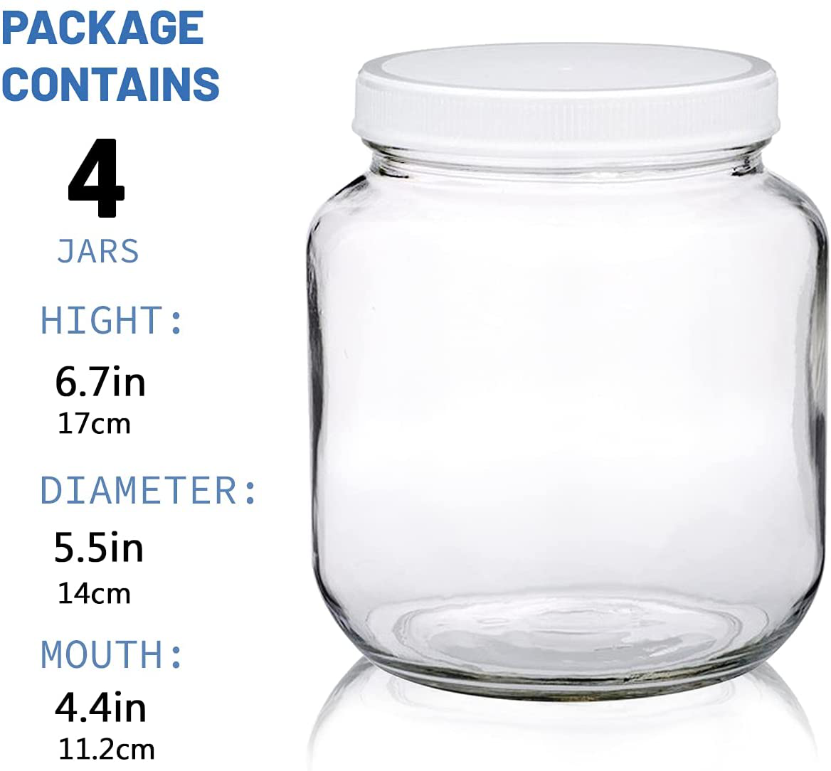 Wide Mouth Mason Jars 64 OZ [4 Pack] Half Gallon Mason Jars with Airtight Lid Microwave/Freeze/Dishwasher Safe Canning Jar, Large Clear Glass Mason Jars for Canning, Fermenting, Pickling, Storing, Dry Food Storage, Clear [ 4 Pack ]