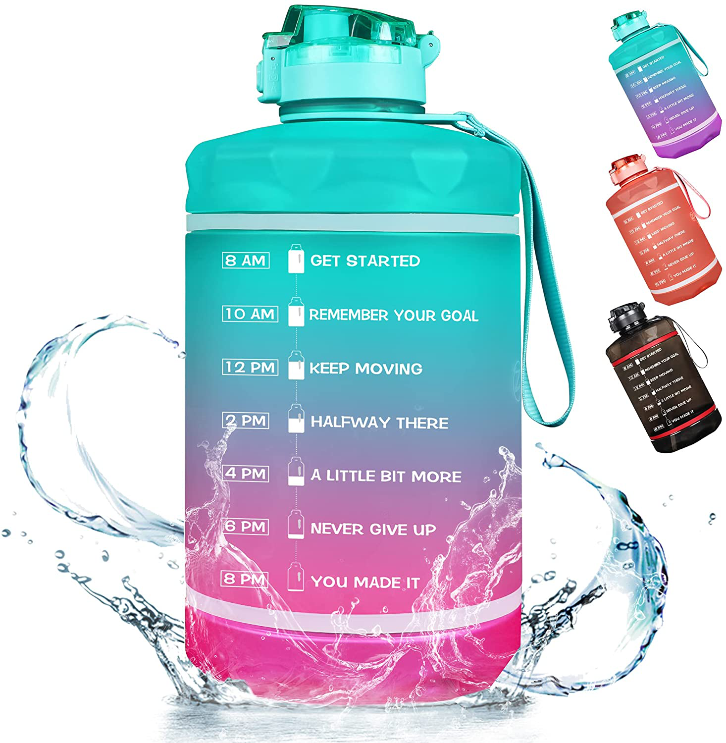 ZOMAKE Gallon Water Bottle with Straw & Time Marker - 64/128 oz Motivational Water Jug BPA Free Leakproof Large Water Bottle Ensure You Drink Enough Water Daily