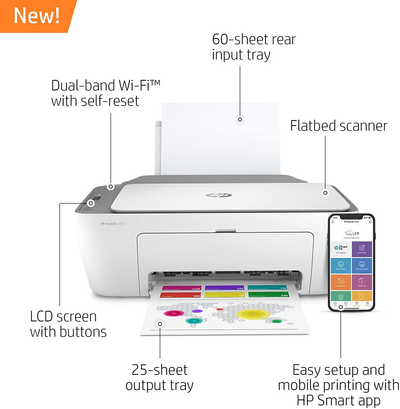 HP Deskjet 2755 Wireless All-In-One Printer | Mobile Print, Scan & Copy | HP Instant Ink Ready (3XV17A) (Renewed)